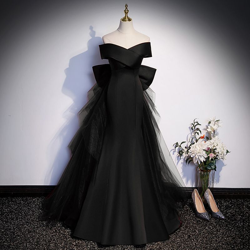 Wine Red Fishtail Evening Gown Off Shoulder Light Wedding Dress For Women Annual Meeting Host Vocal Music Exam Evening Dress New Style_ecoleips.com