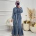Women's Solid Color Zippered Waist Muslim Denim Dress_ecoleips.com