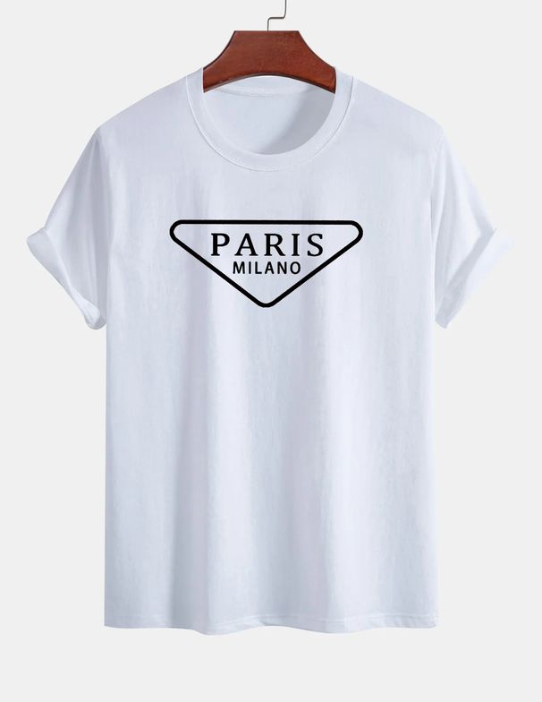 Casual White Patterned T-shirt Print, Short Sleeved Round Neck 100% Cotton T-shirt Top-6_ecoleips.com