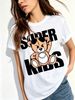 Women Hip Hop Chain Sunglasses Bear Super Kids Letter Graphic T Shirt Round Neck Short Sleeve Loose Streetwear Summer Tops_ecoleips.com