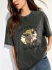 Not My Pasture Cow Sunflower Graphic Acid Wash Washed Oversized T Shirt Women Crew Neck Short Sleeve Loose Vintage Country Casual Tee_ecoleips.com