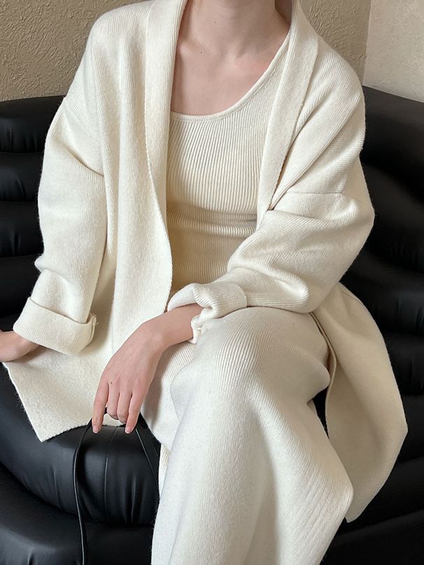 Women's Clothing simple high end women's autumn and winter new cardigan + vest + wide leg pants three piece set ss658_ecoleips.com