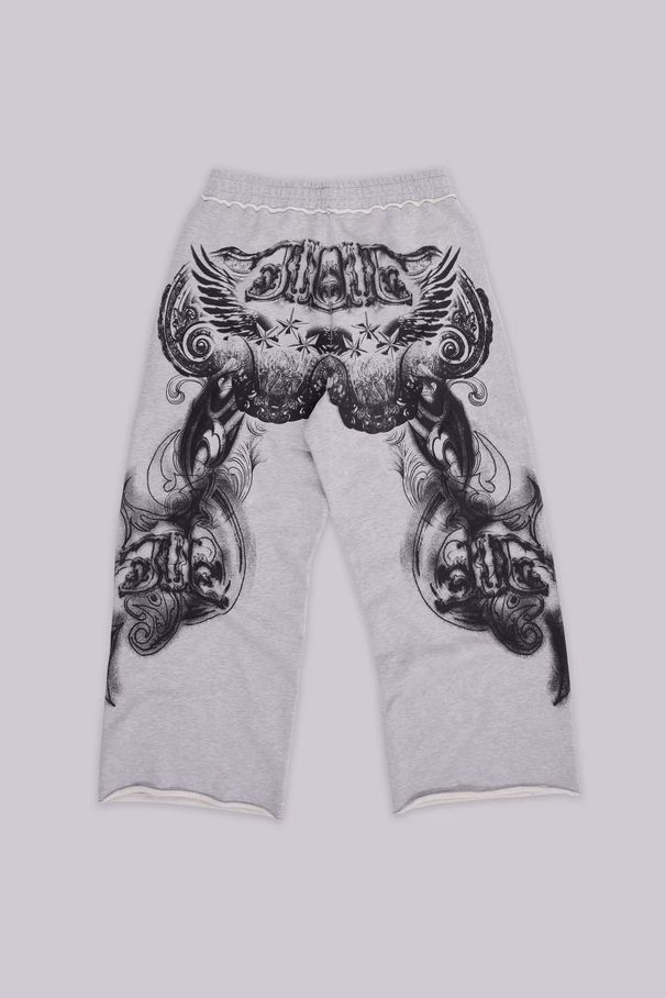Personalized Printed Frayed Hem Trousers Fashionable Loose Wide Leg Casual Trousers for Men And Women Trendy Brand Cross Border American Style_ecoleips.com
