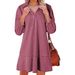 Women's Casual Doll-Style Dress With V-Neck, 7/10 Length, Bubble Sleeves, And Denim Fabric_ecoleips.com