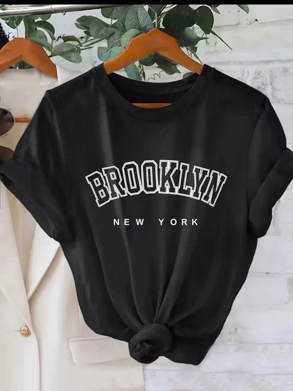 Women's Casual Round Neck Short Sleeve T-Shirt Multi-Color Simple Fashionable Sports Top Solid Loose Printed_ecoleips.com