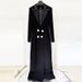 Women's Clothing Star Fashion Diamond Button Deep V Suit Collar Slit Long Dress Long Dress_ecoleips.com