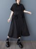 2025 Summer New Oversized Black Vintage Shirt Dresses For Women Short Sleeves Loose Casual Midi Dress Elegant Fashion Clothing_ecoleips.com