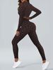Verve Seamless Leopard Print Long Sleeve Sports Fitness Yoga Women's Zipper Shirt Tight High Waist Two-Piece Set_ecoleips.com