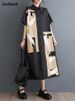 Black Vintage Print Shirt Dresses For Women New Short Sleeve Loose Casual Long Dress Robe Fashion Elegant Clothing Summer 2026_ecoleips.com
