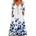 Women's Casual Loose Fit Printed Maxi Dress V‑Neck Long Sleeve Free Flowing Dress With Side Pockets_ecoleips.com
