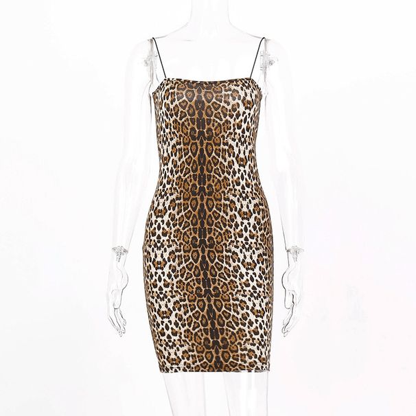 European And American Cross-border Bestseller 2024 Autumn New Leopard Print Strap Mini Dress, Women's Foreign Trade_ecoleips.com