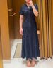 Women's Elegant Round Neck Short Sleeve Belted Lurex Knit Maxi Dress – Slim Fit Spring Gown 2026_ecoleips.com