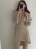 Chic Early Autumn Irt Dr Women's Single Button Waist Cinched Midi Asymmetrical Collar Busin Casual Sle Dr_ecoleips.com