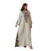 Women's Long Robe with Beaded Print round Neck Rhinestone Print Muslim Fashion Clothing SW2604_ecoleips.com