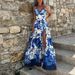 Women's Clothing Spring/Summer Long Dress For Women V Neck Patchwork Printed Fashion Suspender Slit Full Skirt_ecoleips.com