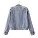 Women's Embroidered Denim Jacket With Beads & Pearls – Oversized Casual Coat, Comfortable & Stylish, S-5XL (Black/Blue)_ecoleips.com