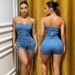 Women's European American Style Denim Jumpsuit Shorts Sexy Backless Strapless Lace Up Bodysuit For Nightclub Clothing_ecoleips.com