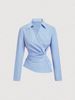 Aria Basics Aria Basics European American Women's Clothing: Blue White Striped Asymmetrical Long-sleeve Shirt With Unique Twisted Design,_ecoleips.com