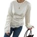 Women's Fashion Round Neck Long Sleeve Blouse With Asymmetric Hem And Lace Detail - Solid Color Basic Top For Daily Wear_ecoleips.com