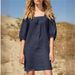 New French Square Neck Cotton And Linen Dress Five-quarter Sleeve Bubble Sleeve Casual Loose Short Skirt Women_ecoleips.com