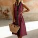 Women's Casual Cotton Linen Dress Solid Color Ruffle Midi Skirt American Style Thin Suitable For Summer_ecoleips.com