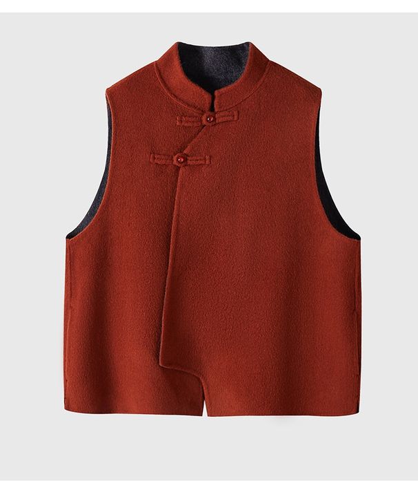 Aria Basics 2025 Chinese Style Double-Sided Woolen Stand Collar Buttoned Wool Coat Autumn Winter New Women's Vest_ecoleips.com