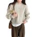 Women's Korean Style Casual Loose Knit Sweater Lantern Sleeve Soft Chic Design Pullover for Autumn Winter_ecoleips.com