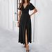 DiYun European And American Women's Fashion Trade 2024 Spring/Summer Elegant Slim-Fit Solid Color V-Neck_ecoleips.com
