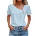 Women's Clothing Summer V Neck Button Solid Color Hollow Short Sleeve Women's Tops T Shirt_ecoleips.com