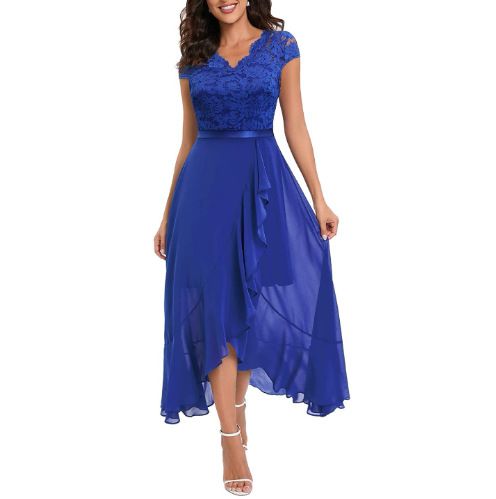 Women's Clothing New Slit Ruffle Mesh Splicing Lace Dress Evening Dress Long Skirt_ecoleips.com