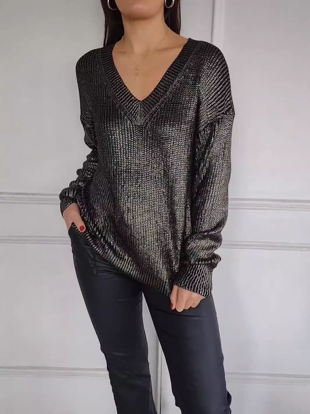 Women's V-Neck Knit Pullover – Lightweight, Soft & Stylish For Autumn & Winter | Casual & Elegant Everyday Wear_ecoleips.com