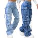 Cross-border 2025 European And American New Fashion Solid Color Versatile Plus-size High-waisted Multi-pocket Casual_ecoleips.com