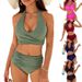 Women's Clothing Tummy Control Swimsuit Moderate High Waist Bikini Set Cute Halter Neck Swimsuit_ecoleips.com