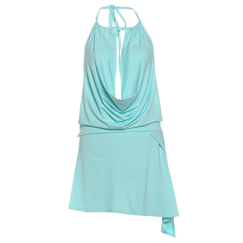 Summer Style Women's Sleeveless Top One Shoulder Tie Backless Design Solid Color Low Waist Slim Skirt_ecoleips.com