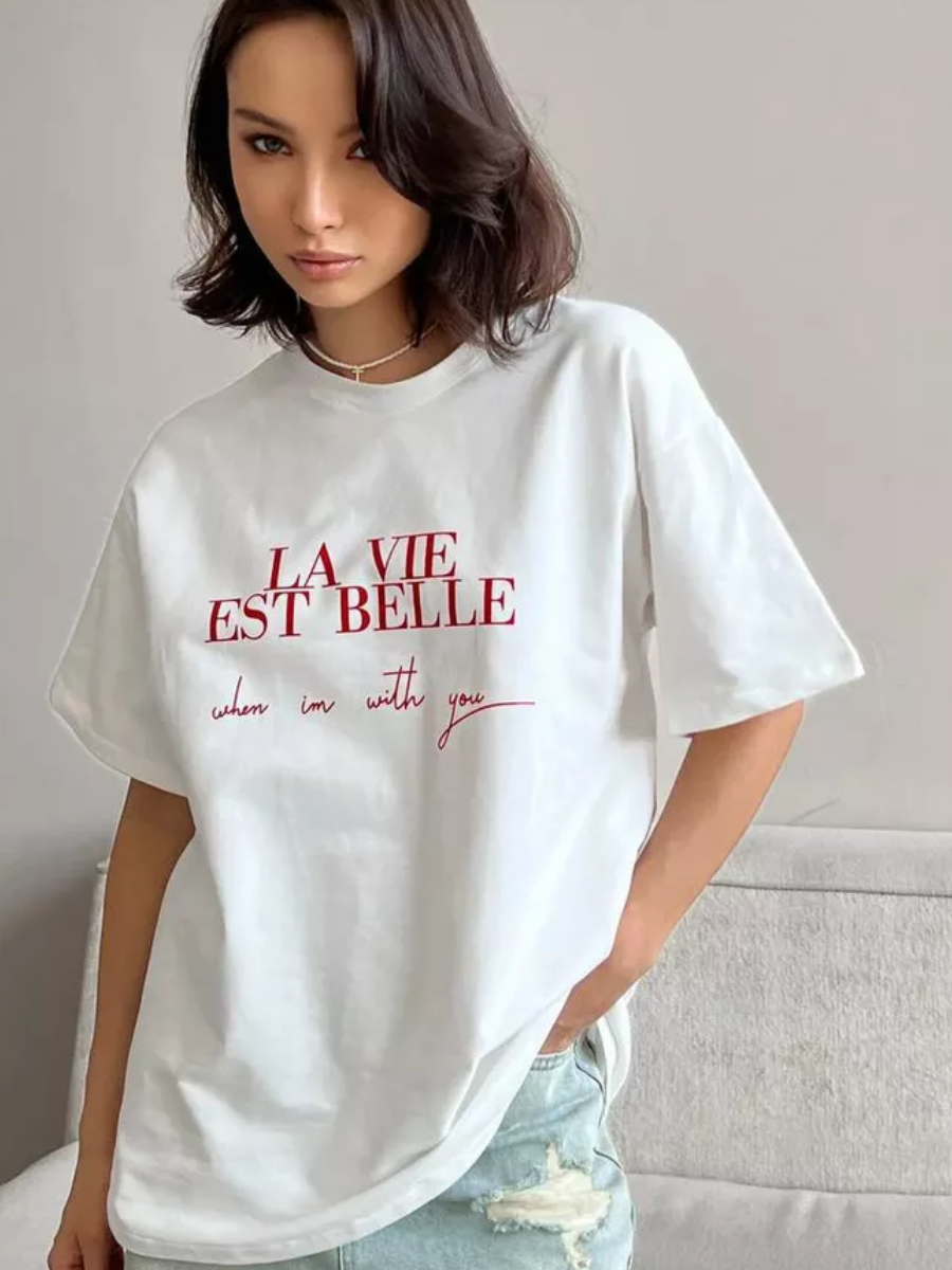 Summer American Ins Mid-length Temperament Printed T-shirt Street Personality Women's Letters Versatile Cotton Short-sleeved Top_ecoleips.com