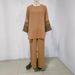 2025 Muslim Autumn New Women's Embroidered Round Neck Shirt And Wide Leg Pants Set_ecoleips.com