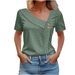 Women's Clothing Summer V Neck Button Solid Color Hollow Short Sleeve Women's Tops T Shirt_ecoleips.com