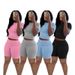 European And American Style Women's Summer Outfit Short Sleeve Round Neck Top With Turn Up Shorts Casual Two-Piece Set_ecoleips.com