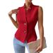 Women's Clothing Women's Clothing New Commuter V Neck Button Sleeveless Vest Vest Jacket Tops For Women_ecoleips.com
