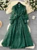 Spring Autumn French High-end Women's Dress New Lace Embroidery V-neck Lantern Sleeves Single Breasted Party Birthday Dress C192_ecoleips.com