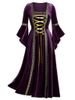 K Ladies' Gothic Punk Style Long Sleeved Tied Gold Velvet Dress Robe_ecoleips.com