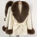 Luxury Double-Faced Wool Coat With Fox Fur Collar – Mid-Length Winter Blazer Style Coat For Women (70% Wool Blend, Detachable Belt)_ecoleips.com