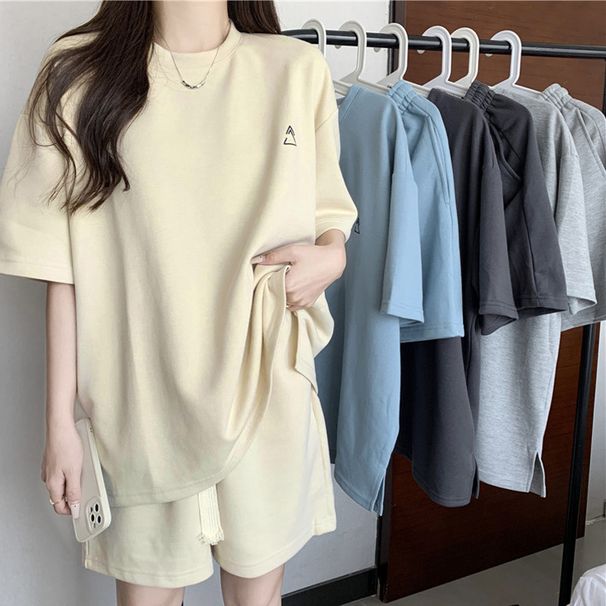 Embroidered Pattern Sports Suit, Simple New Design, Summer Thin Loose Plus-size European And American Style Short-sleeve_ecoleips.com