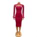 Women's Low Cut Sexy Backpack Hip Feather Stitching Long Sleeved Dress Style_ecoleips.com