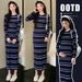 Autumn New Korean Fashion Striped Knitted Sleeve Long Dress For Pregnant Women_ecoleips.com
