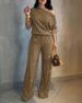 Women's One Shoulder Sequined Two Piece Set Drawstring Top Elastic Waist Wide Leg Pants_ecoleips.com