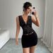 European And American Cross Border 2025 Spring And Summer New Women's Slim Flocking Mesh Black Contrast Lace V Neck Vest Top_ecoleips.com