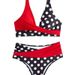 Women's Sexy High-Waisted Backless Swimsuit Two-Piece Bikini Color Blocking Polka Dots Crossover European American Style Beachwear_ecoleips.com