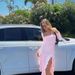 Summer New Women's Elegant Slim Fit Double Slit Dress European American Export Style Wavy Edge Solid Color_ecoleips.com