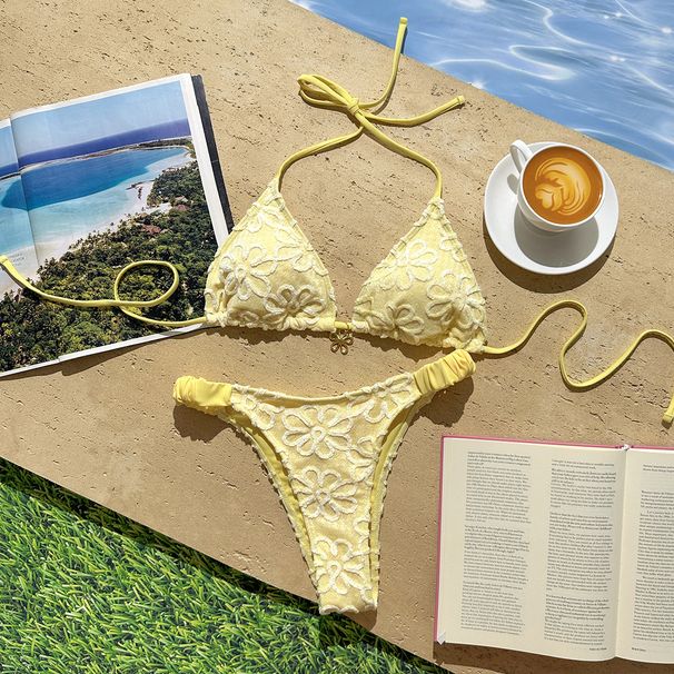 European And American Sexy Ins Floral Embroidery Lace Hollow out Two Piece Swimsuit Bikini Cross Border Women's Clothing Swimwear_ecoleips.com
